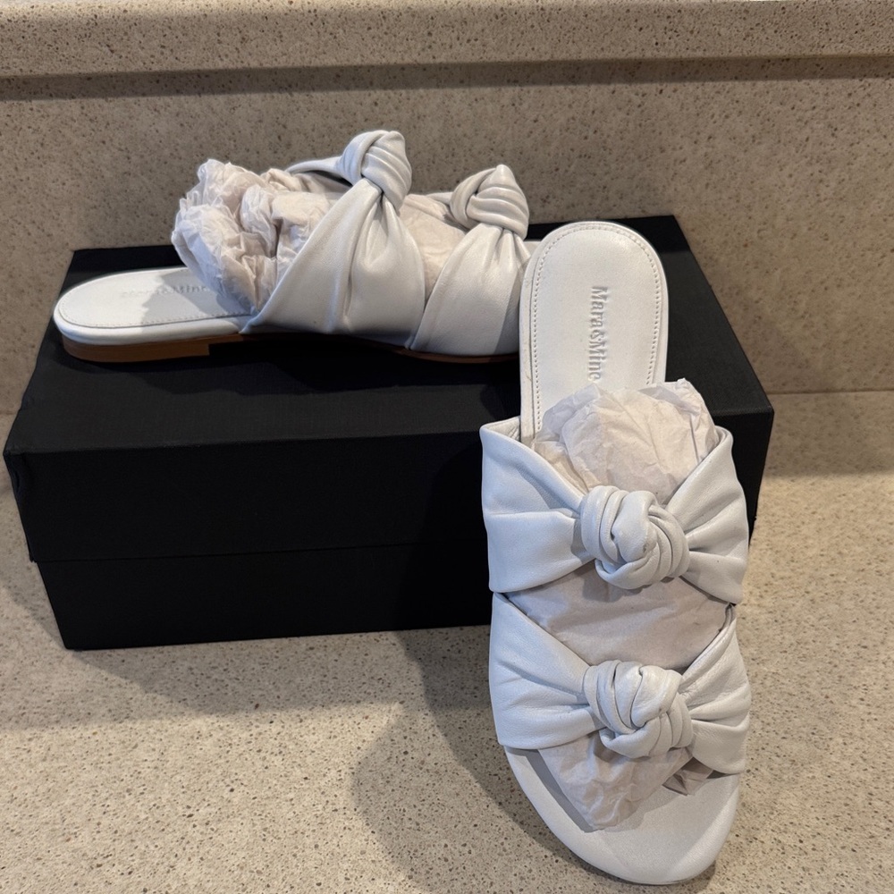 Mara & Mine Isabelle Leather Slide Knotted Slide White Leather Size 8 - Picture 1 of 8